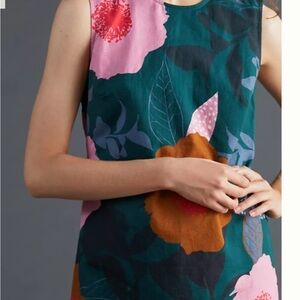 Anthropologie conditions apply shift mini green pink floral dress Sz sp